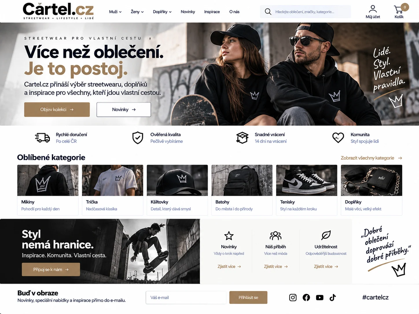 Ilustrační návrh pro Cartel.cz zaměřený na streetwear, městskou módu a komunitní obsah